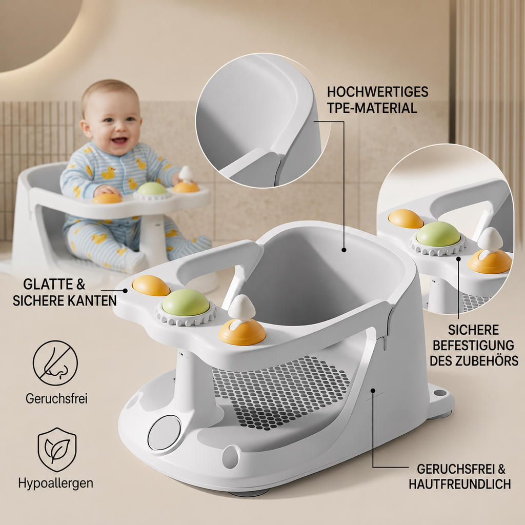 Baby Badesitz mit Spielzeug – Sicher & Rutschfest