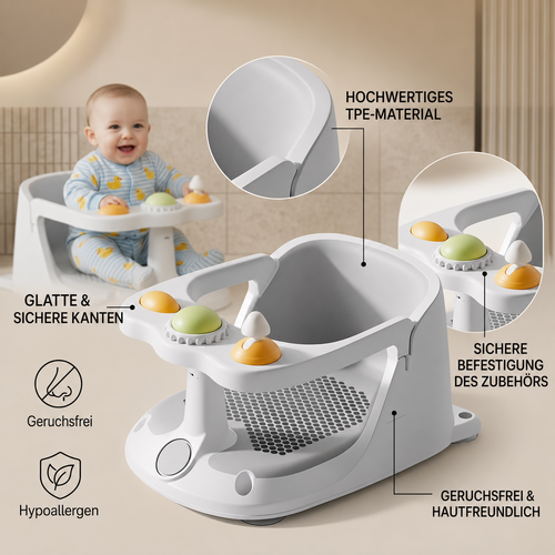 Baby Badesitz mit Spielzeug – Sicher & Rutschfest