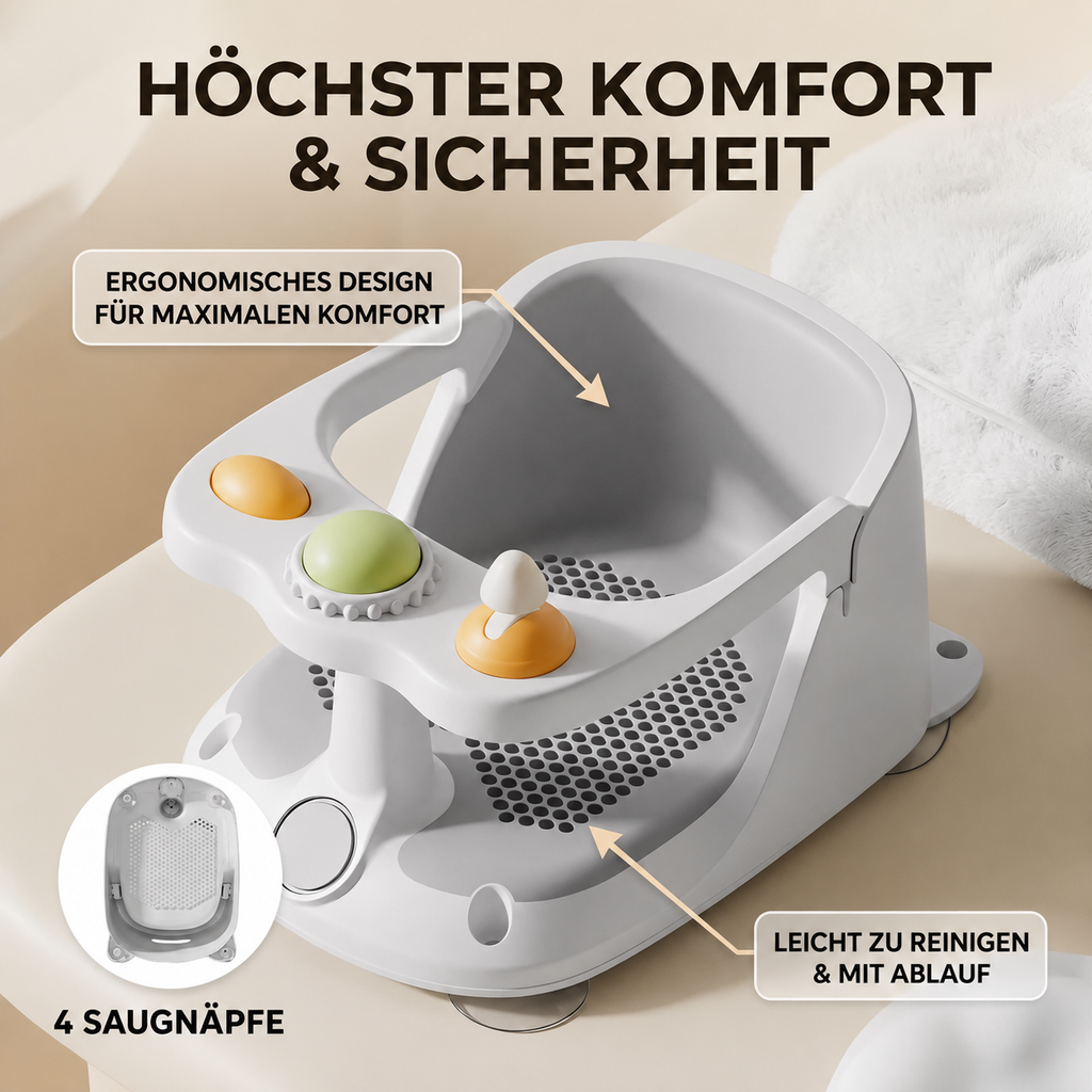 Baby Badesitz mit Spielzeug – Sicher & Rutschfest